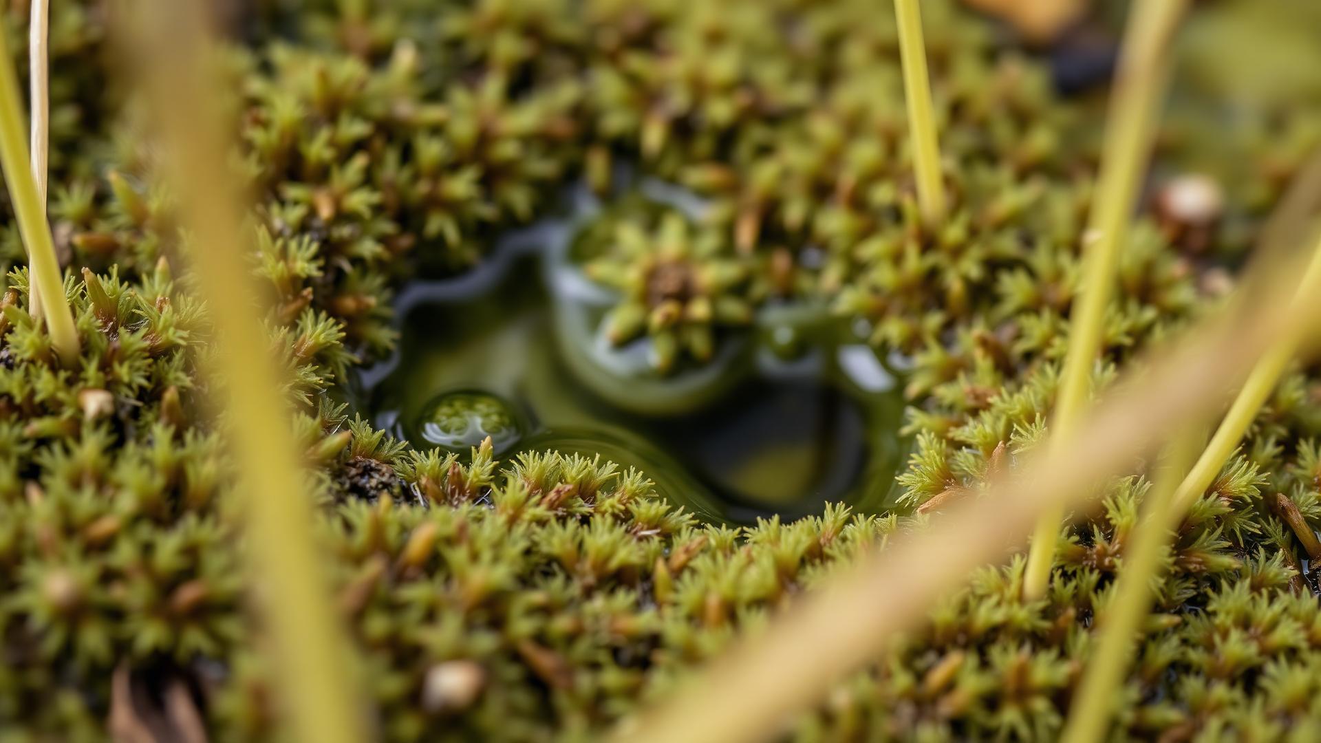 Detalle de vegetación en cojín y agua clara del bofedal (imagen de referencia)